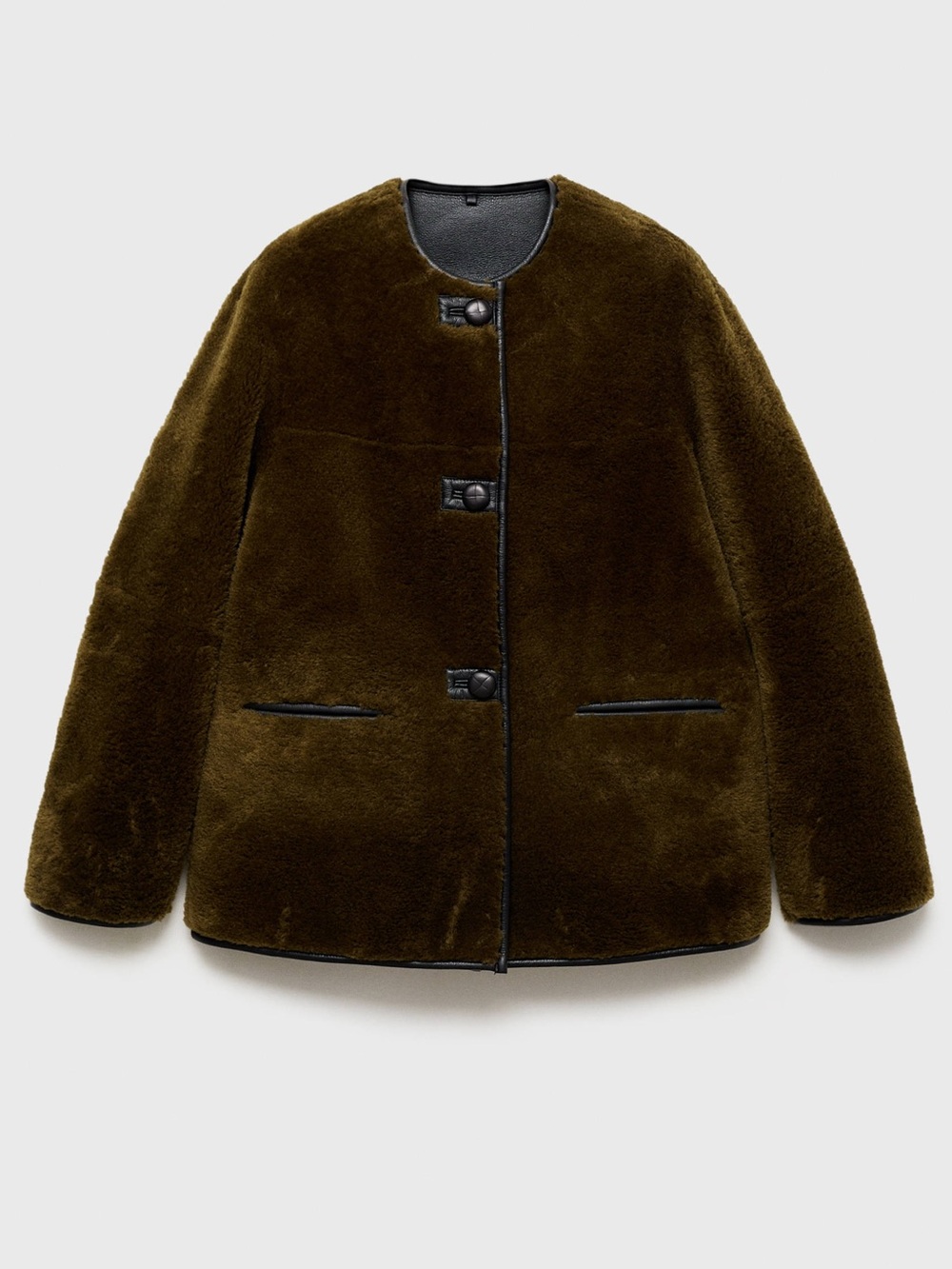 Mango Faux Fur Shearling Coat Rich Brown Toggle Jacket Oversized XS NWT